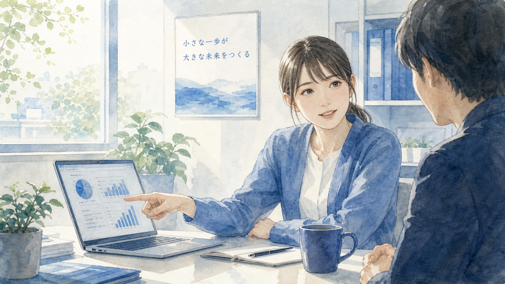 お客様と一緒に画面を見ながら相談している様子